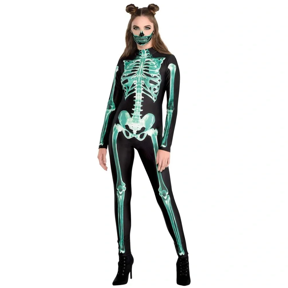 Skeleton Glow-in-the-Dark Full Body Catsuit Costume Adult Size L/XL NWT - Picture 9 of 9